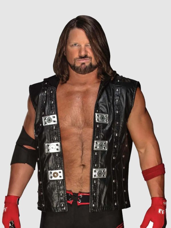 AJ Styles P1 Black Leather Vest With Hood