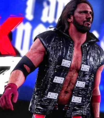 AJ Styles P1 Black Leather Vest With Hood