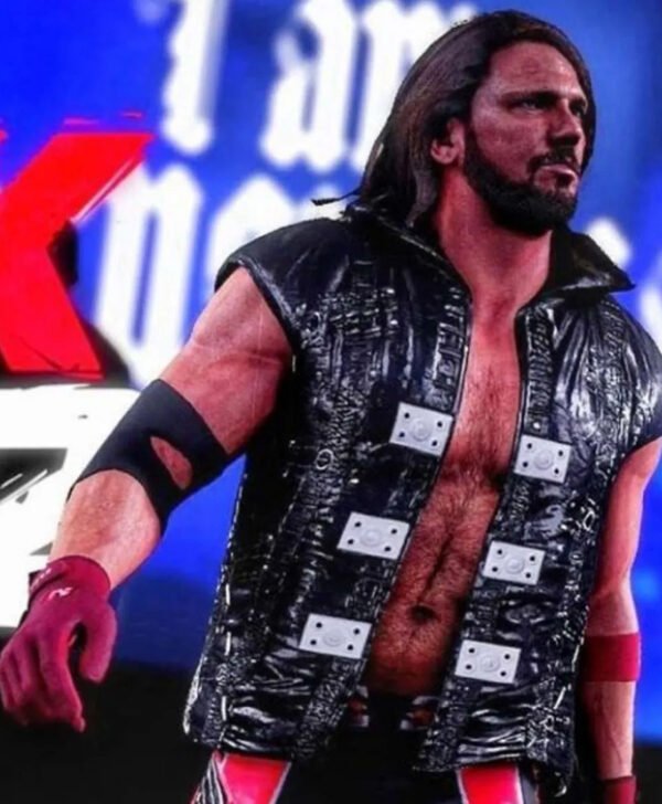 AJ Styles P1 Black Leather Vest With Hood