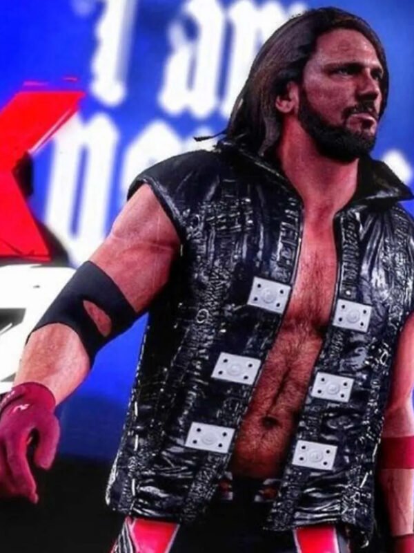 AJ Styles P1 Black Leather Vest With Hood