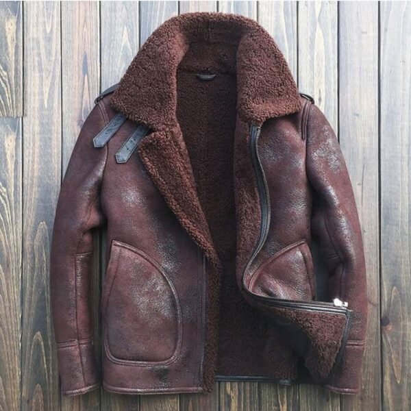 Aaron Burgundy SF Bomber Shearling Jacket