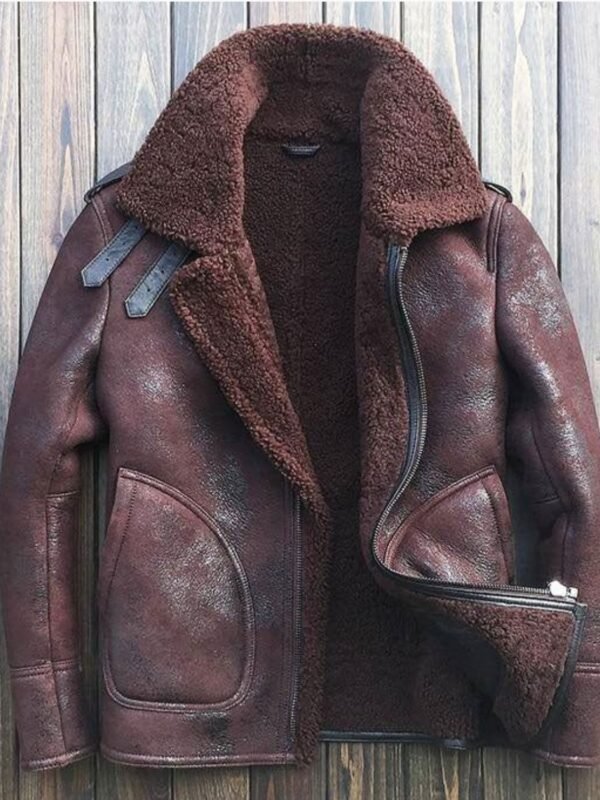 Aaron Burgundy SF Bomber Shearling Jacket