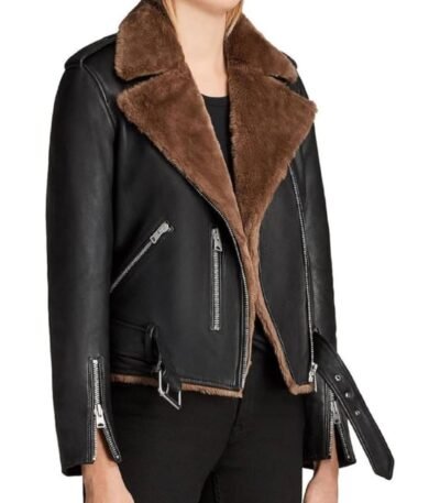 Adah Slim Fit Shearling Biker Leather Jacket