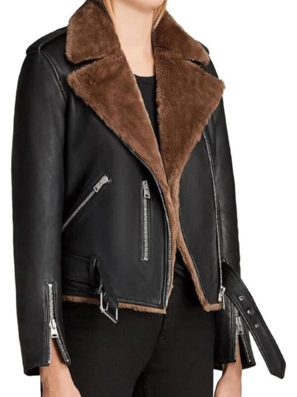Adah Slim Fit Shearling Biker Leather Jacket