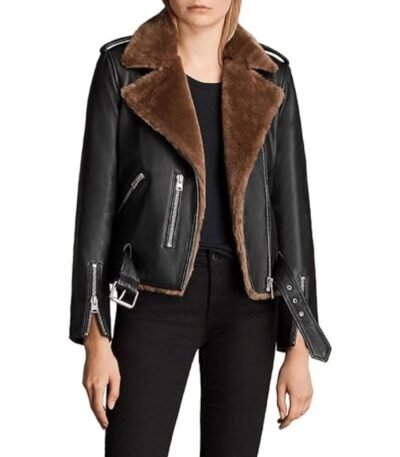 Adah Slim Fit Shearling Biker Leather Jacket