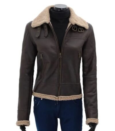 Addie Dark Warm Shearling Leather Jacket