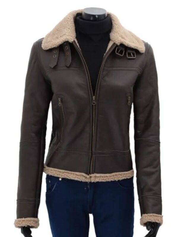 Addie Dark Warm Shearling Leather Jacket