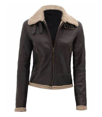 Addie Dark Warm Shearling Leather Jacket