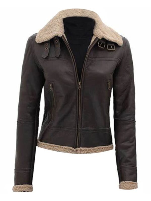 Addie Dark Warm Shearling Leather Jacket