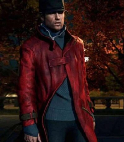 Aiden Pearce Watch Dogs Leather Red Long Coat