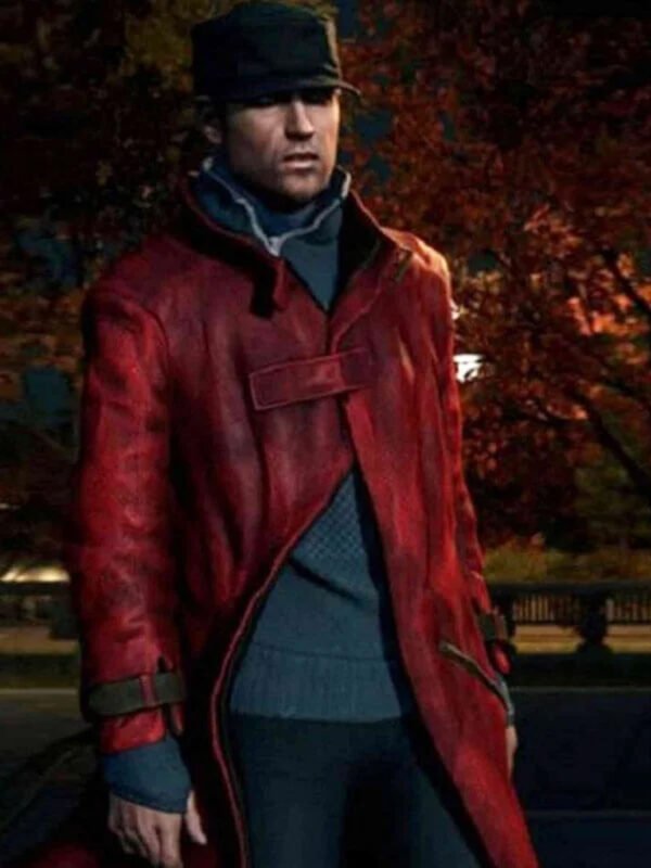 Aiden Pearce Watch Dogs Leather Red Long Coat