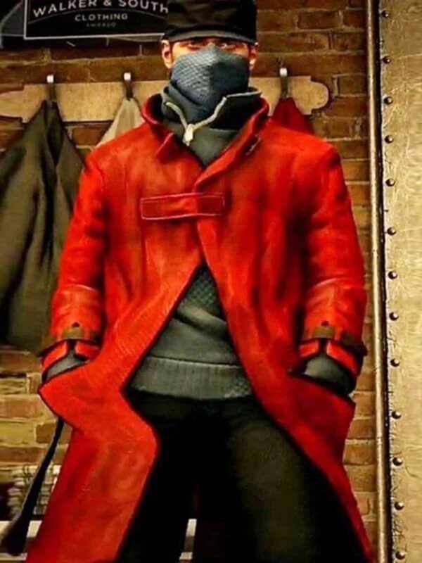 Aiden Pearce Watch Dogs Leather Red Long Coat