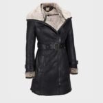 Alana Mid Length Black Shearling Leather Coat