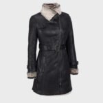Alana Mid Length Black Shearling Leather Coat