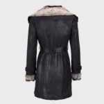 Alana Mid Length Black Shearling Leather Coat