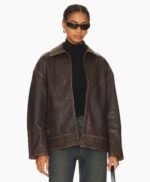 Alek Distressed Leather Jacket in Brown Grlfrnd