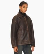 Alek Distressed Leather Jacket in Brown Grlfrnd