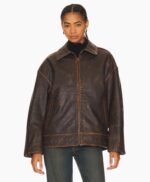 Alek Distressed Leather Jacket in Brown Grlfrnd