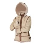 Alicia Beige Shearling Fur Hooded Leather Jacket