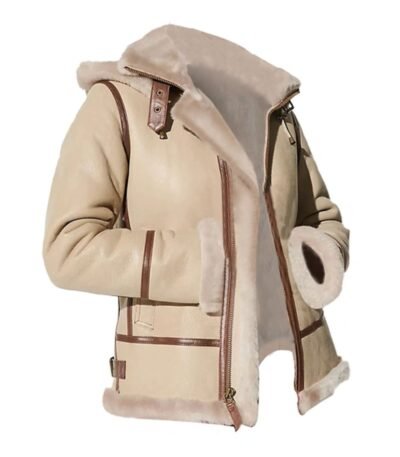 Alicia Beige Shearling Fur Hooded Leather Jacket