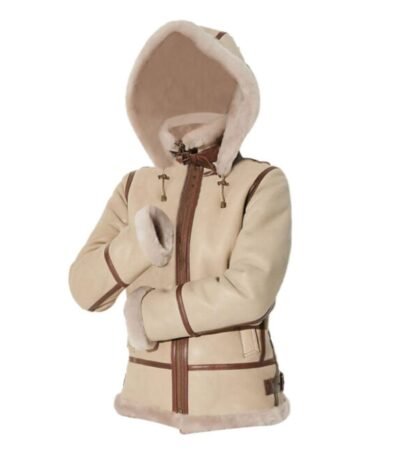 Alicia Beige Shearling Fur Hooded Leather Jacket