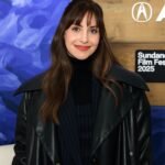 Alison Brie Black Leather Coat