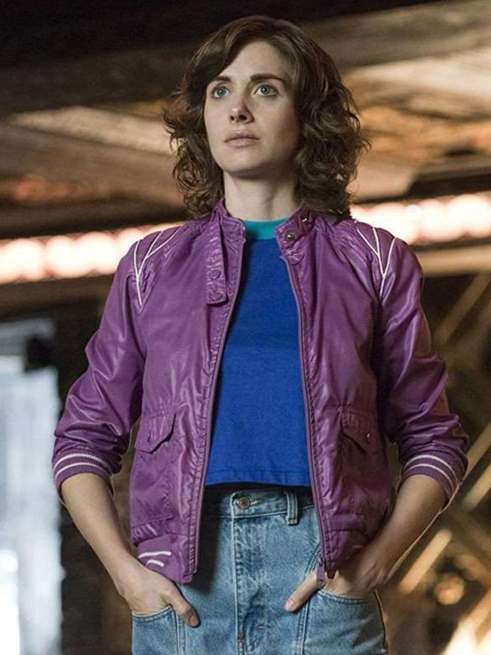 Alison Brie Glow Ruth Wilder Purple Bomber Jacket Alison Brie Glow Ruth Wilder Purple Bomber Jacket