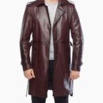 Alven Brown Leather Vintage Trench Coat
