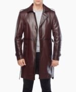 Alven Brown Leather Vintage Trench Coat