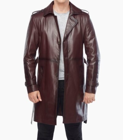 Alven Brown Leather Vintage Trench Coat