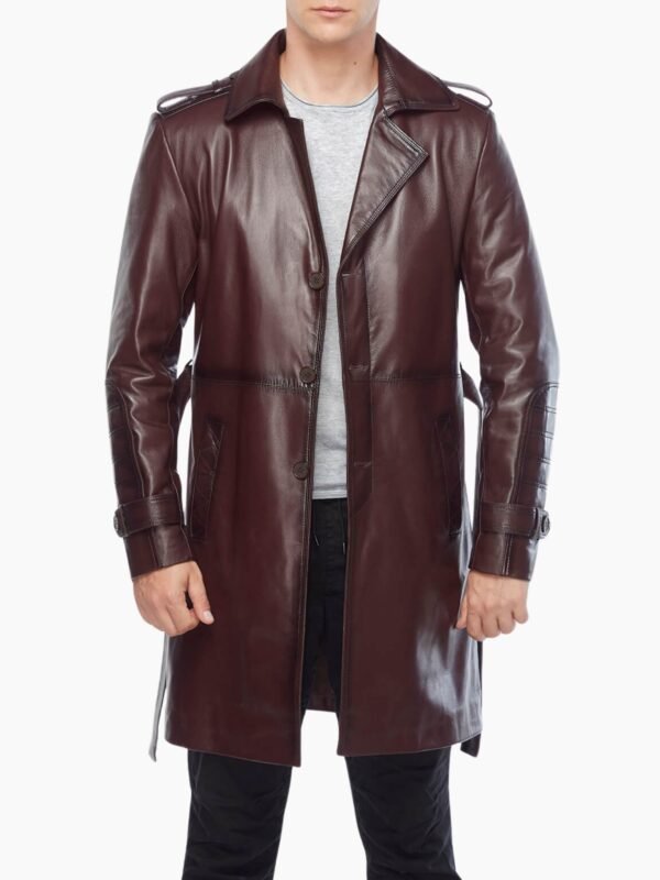 Alven Brown Leather Vintage Trench Coat