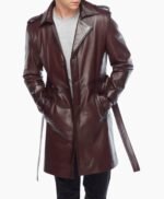 Alven Brown Leather Vintage Trench Coat
