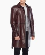 Alven Brown Leather Vintage Trench Coat