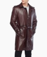 Alven Brown Leather Vintage Trench Coat