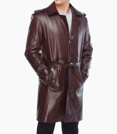 Alven Brown Leather Vintage Trench Coat