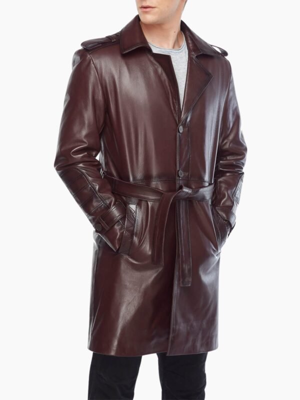 Alven Brown Leather Vintage Trench Coat