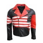 American Flag Lapel Style Collar Red and Black Leather Jacket
