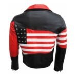 American Flag Lapel Style Collar Red and Black Leather Jacket