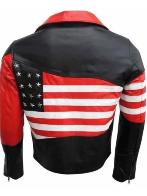 American Flag Lapel Style Collar Red and Black Leather Jacket