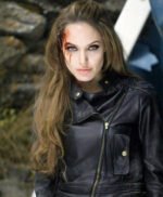 Angelina Jolie Eternals Black Biker Leather Jacket
