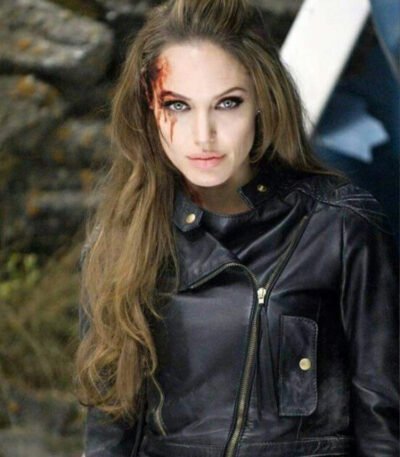 Angelina Jolie Eternals Black Biker Leather Jacket