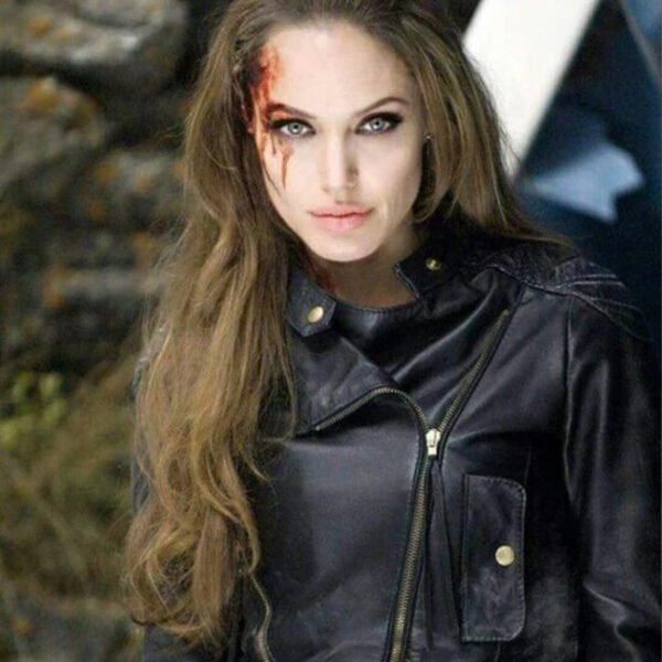 Angelina Jolie Eternals Black Biker Leather Jacket
