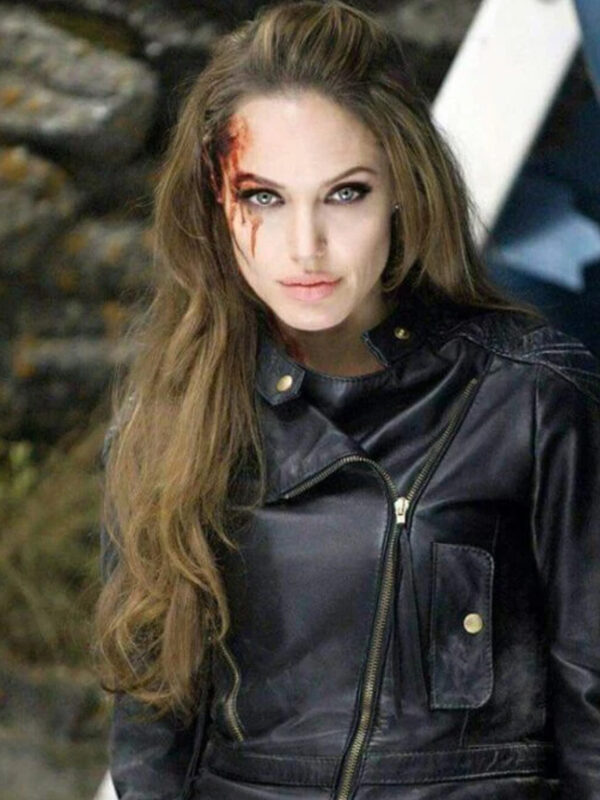 Angelina Jolie Eternals Black Biker Leather Jacket