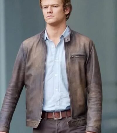 Angus MacGyver Distressed Silver Brown Leather Jacket