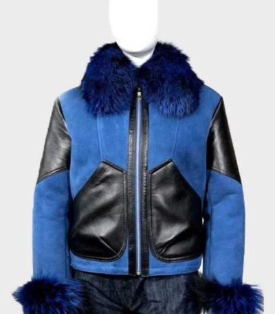 Anna Blue Shearling Sheepskin Leather Jacket