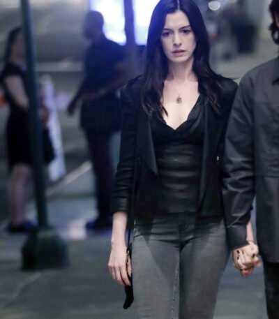 Anne Hathaway WeCrashed 2022 Black Leather Jacket