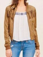 Annie Marks Fringe Good Girls Brown Suede Leather Jacket