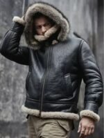 Antonio-SF Hooded Shearling Fur Black Bomber Jacket