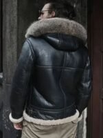 Antonio-SF Hooded Shearling Fur Black Bomber Jacket