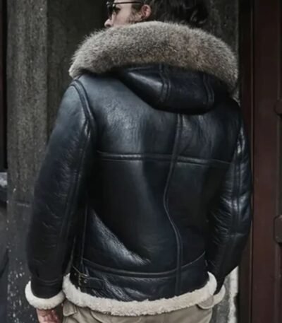 Antonio-SF Hooded Shearling Fur Black Bomber Jacket